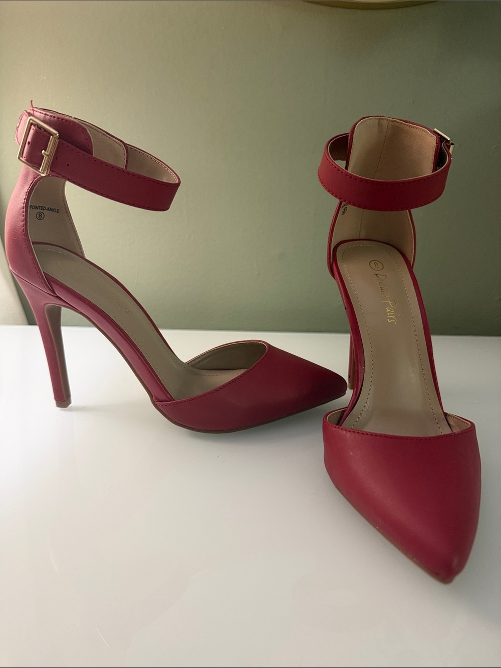Dream Pairs Red Ankle-Strap Pointed Toe Stiletto Heels